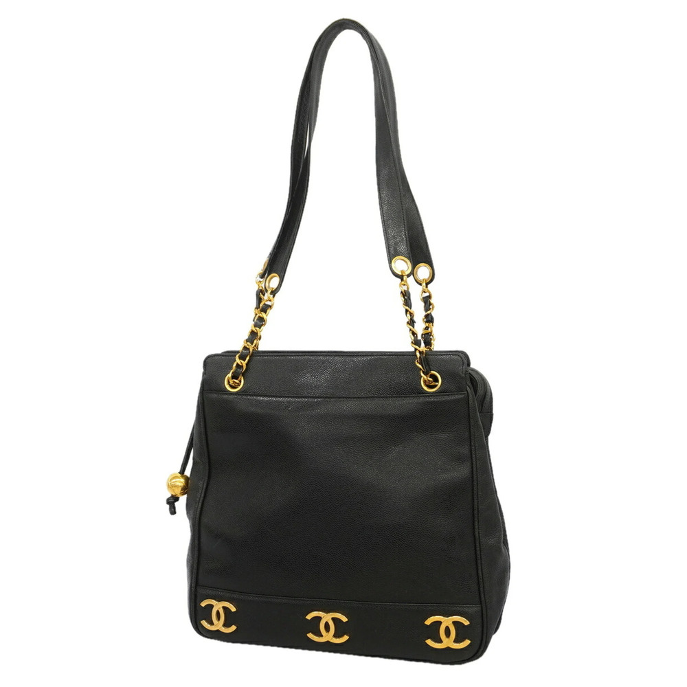 Chanel Triple Coco Chain Tote Bag, Caviar Leather, Black, Women's, P3503759
